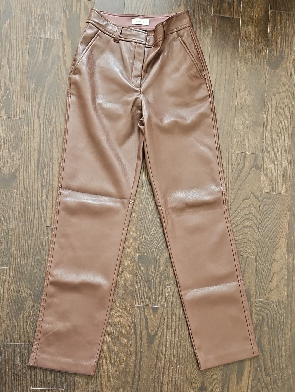 NWOT Babaton Aritzia Faux Leather Straight Leg Pants Brown Size 2